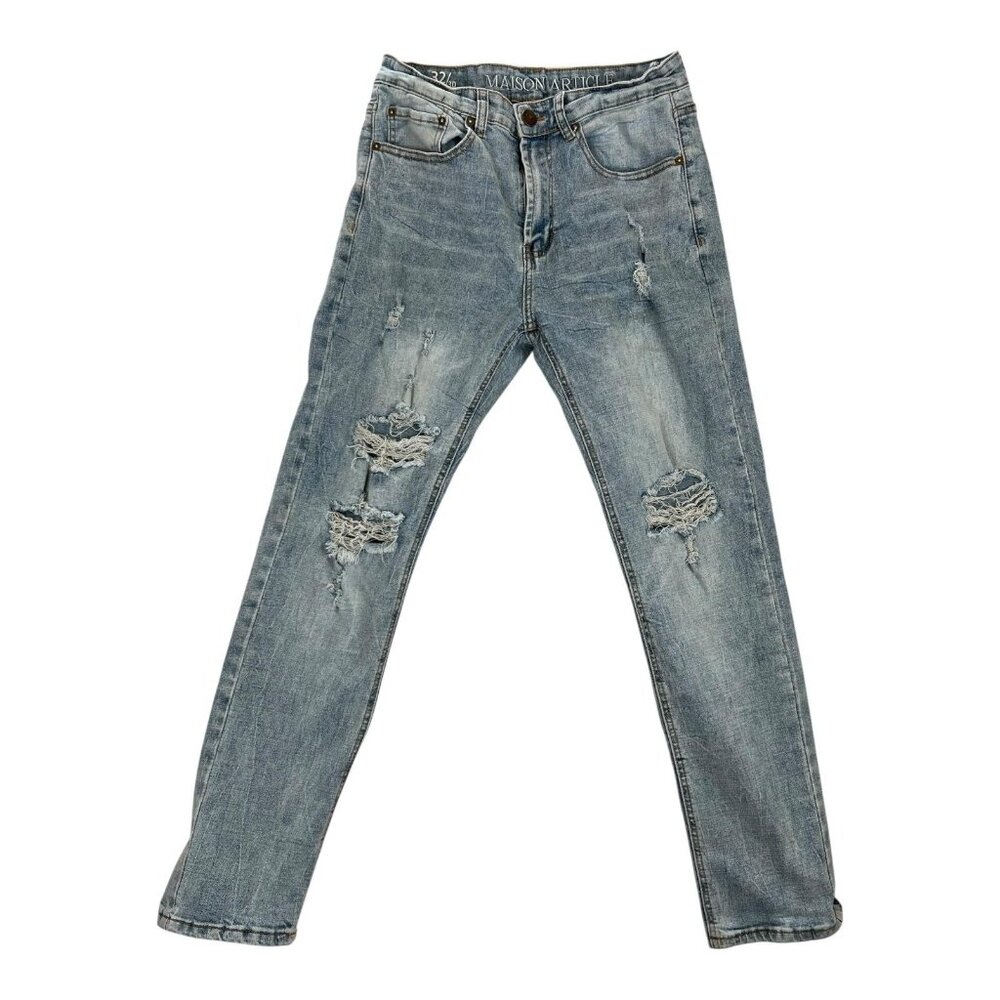 Maison Article Jeans Mens 32x30 Blue Distressed Johnny Straight Leg Denim Pants